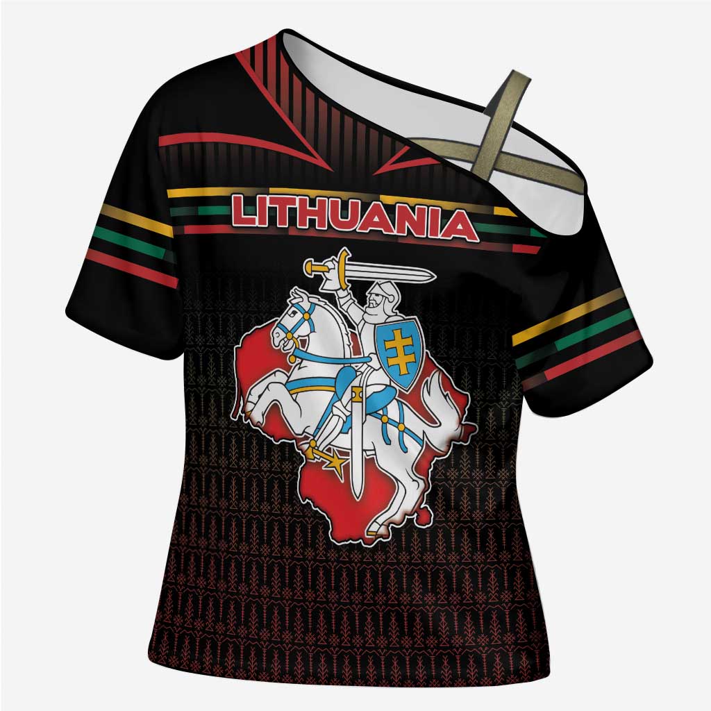 Personalized Lithuania Cross Shoulder Shirt Knight In Armor With Map - Wonder Print Shop