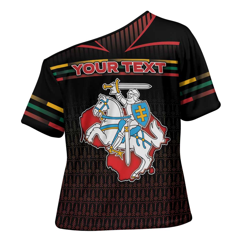 Personalized Lithuania Cross Shoulder Shirt Knight In Armor With Map - Wonder Print Shop