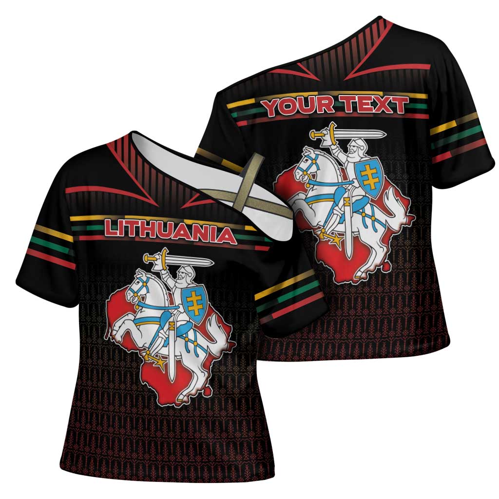 Personalized Lithuania Cross Shoulder Shirt Knight In Armor With Map - Wonder Print Shop