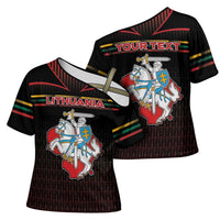 Personalized Lithuania Cross Shoulder Shirt Knight In Armor With Map - Wonder Print Shop
