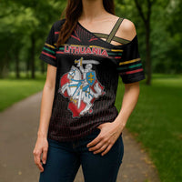 Personalized Lithuania Cross Shoulder Shirt Knight In Armor With Map - Wonder Print Shop