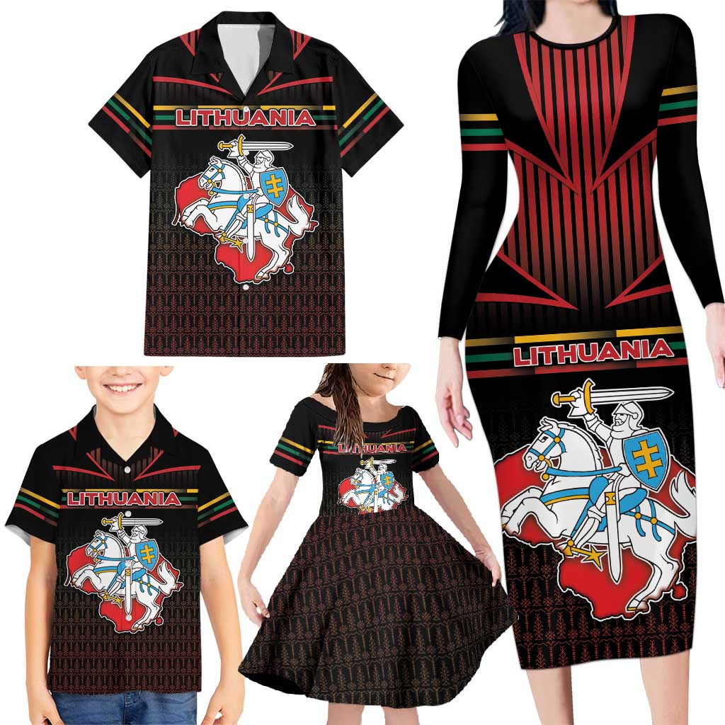 Personalized Lithuania Family Matching Long Sleeve Bodycon Dress and Hawaiian Shirt Knight In Armor With Map - Wonder Print Shop