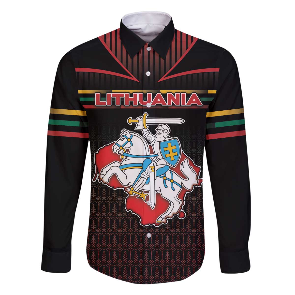 Personalized Lithuania Family Matching Off The Shoulder Long Sleeve Dress and Hawaiian Shirt Knight In Armor With Map - Wonder Print Shop