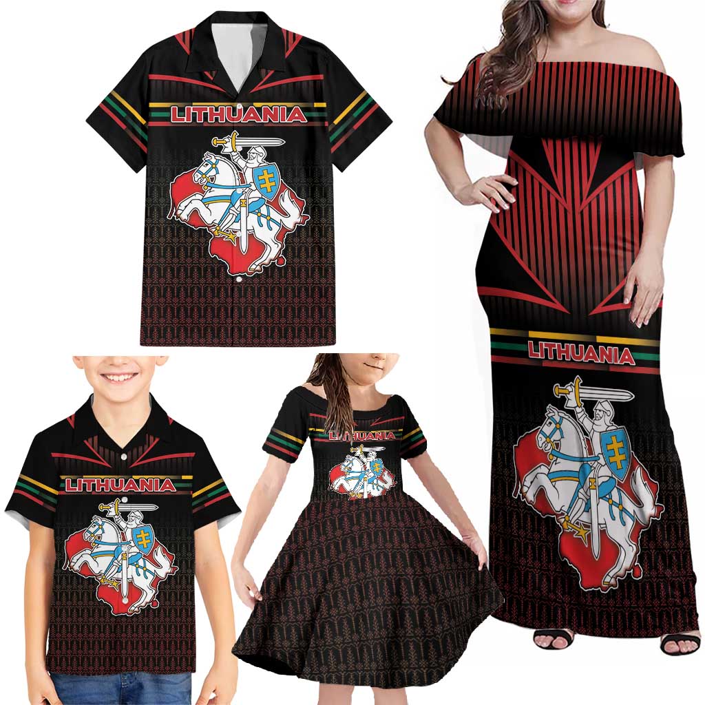 Personalized Lithuania Family Matching Off Shoulder Maxi Dress and Hawaiian Shirt Knight In Armor With Map - Wonder Print Shop