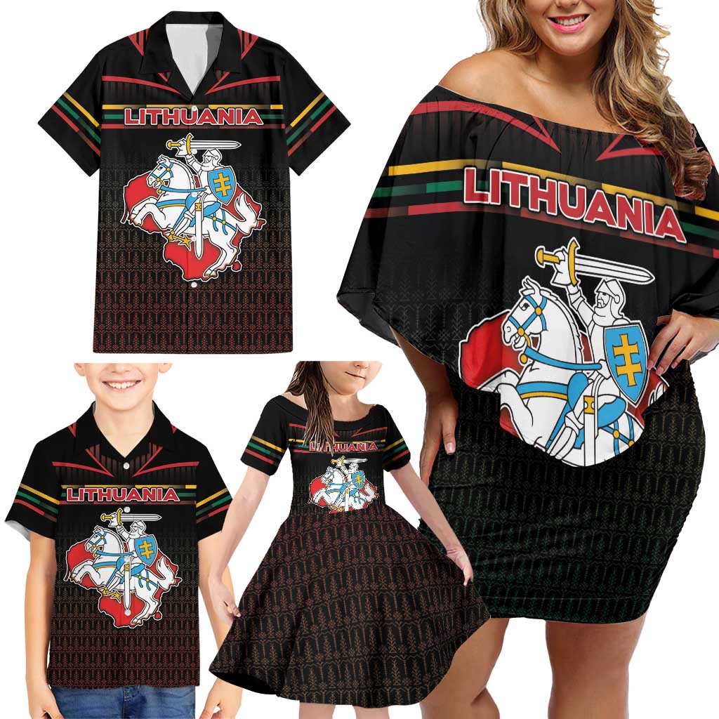 Personalized Lithuania Family Matching Off Shoulder Short Dress and Hawaiian Shirt Knight In Armor With Map - Wonder Print Shop