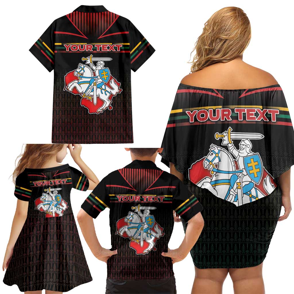 Personalized Lithuania Family Matching Off Shoulder Short Dress and Hawaiian Shirt Knight In Armor With Map - Wonder Print Shop