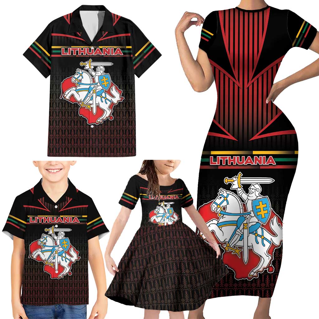 Personalized Lithuania Family Matching Short Sleeve Bodycon Dress and Hawaiian Shirt Knight In Armor With Map - Wonder Print Shop
