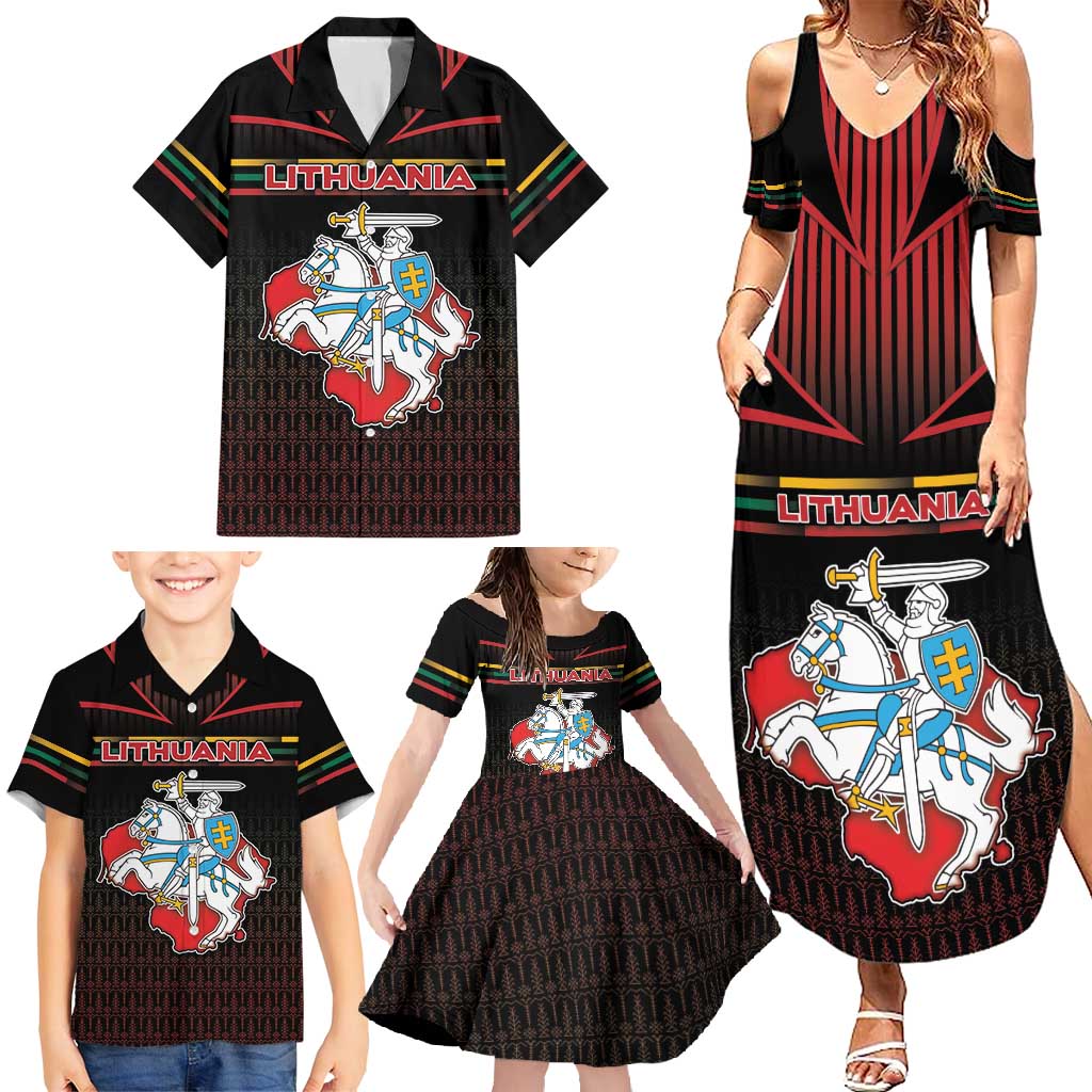 Personalized Lithuania Family Matching Summer Maxi Dress and Hawaiian Shirt Knight In Armor With Map - Wonder Print Shop