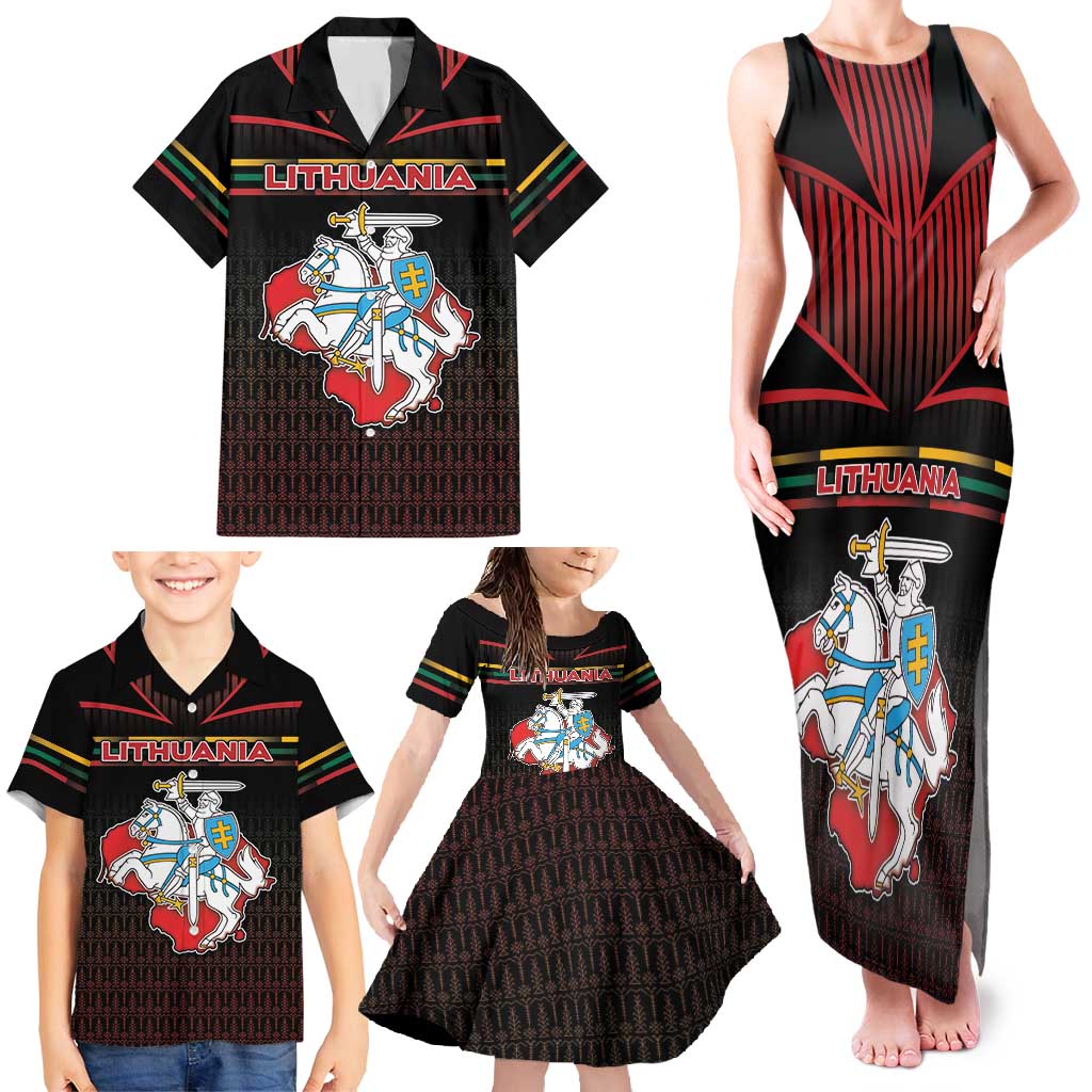 Personalized Lithuania Family Matching Tank Maxi Dress and Hawaiian Shirt Knight In Armor With Map - Wonder Print Shop