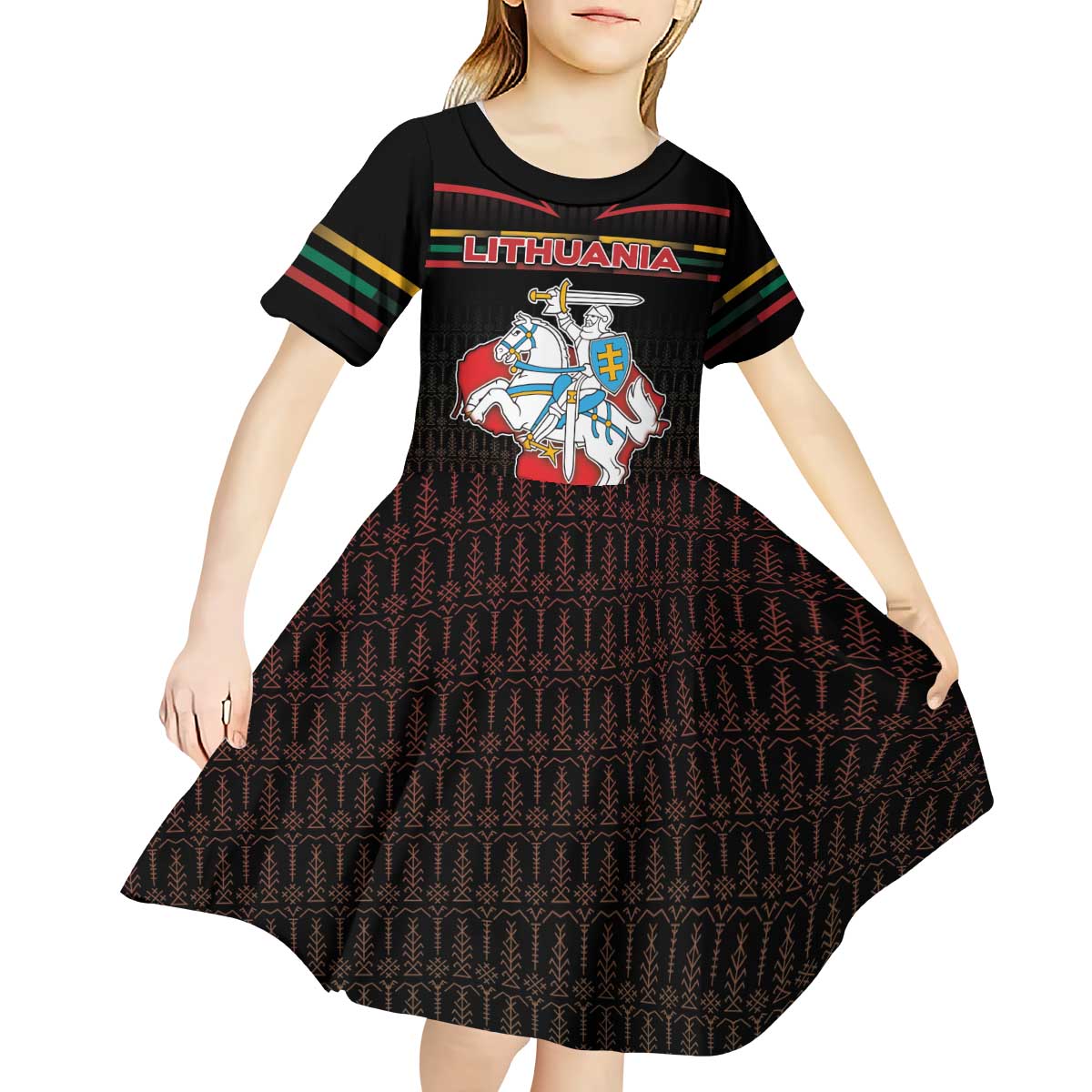 Personalized Lithuania Kid Short Sleeve Dress Knight In Armor With Map - Wonder Print Shop