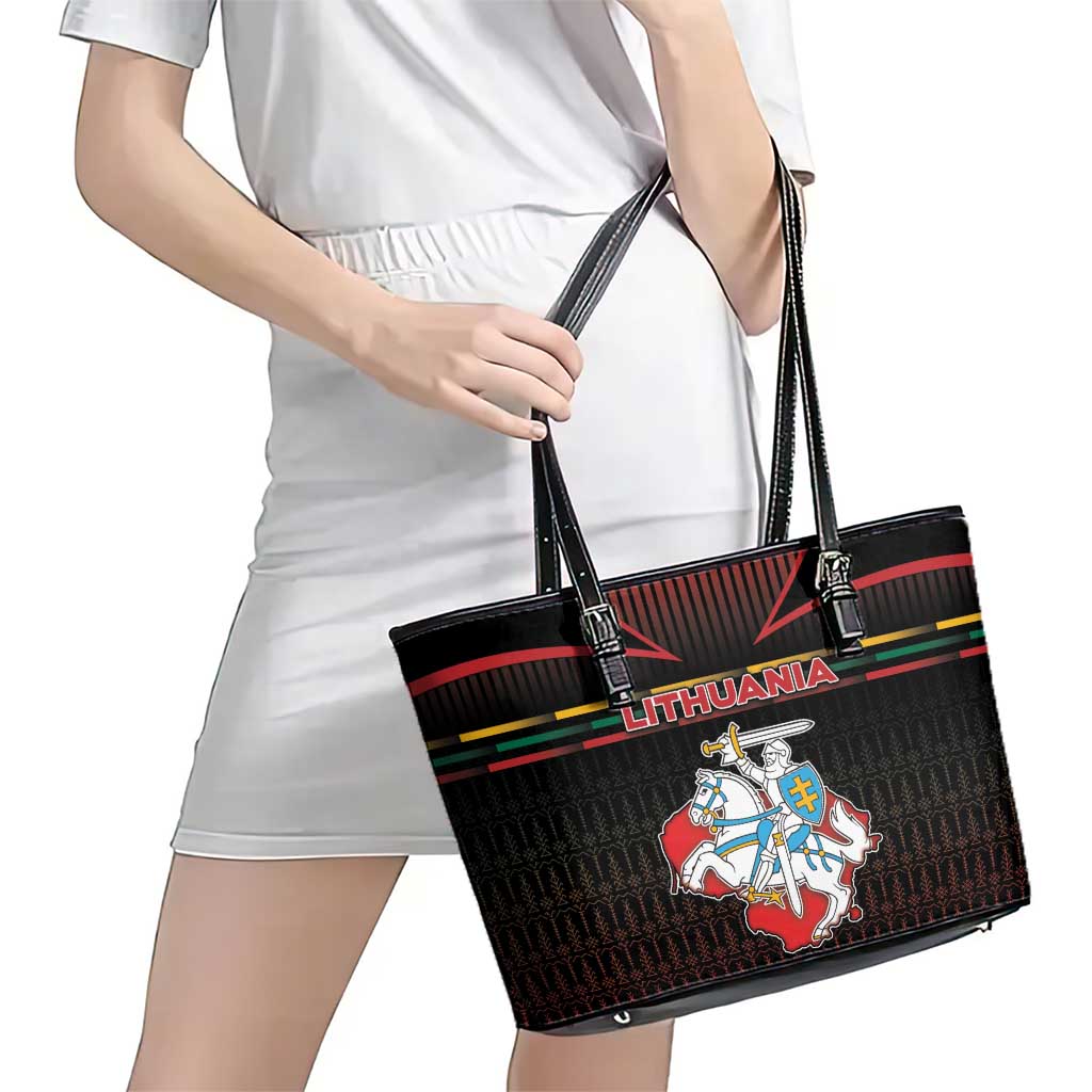 Lithuania Leather Tote Bag Knight In Armor With Map - Wonder Print Shop