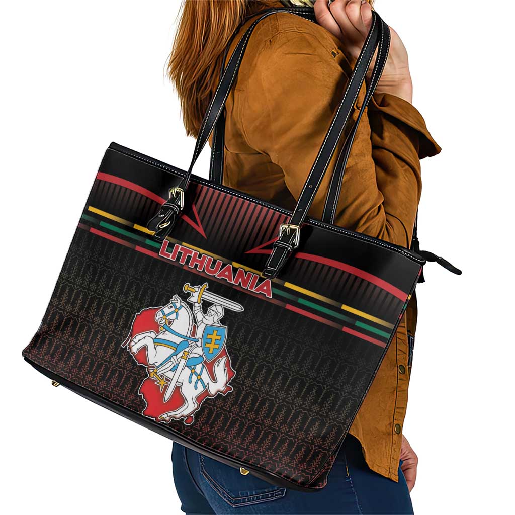 Lithuania Leather Tote Bag Knight In Armor With Map - Wonder Print Shop