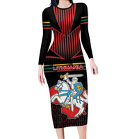 Personalized Lithuania Long Sleeve Bodycon Dress Knight In Armor With Map - Wonder Print Shop
