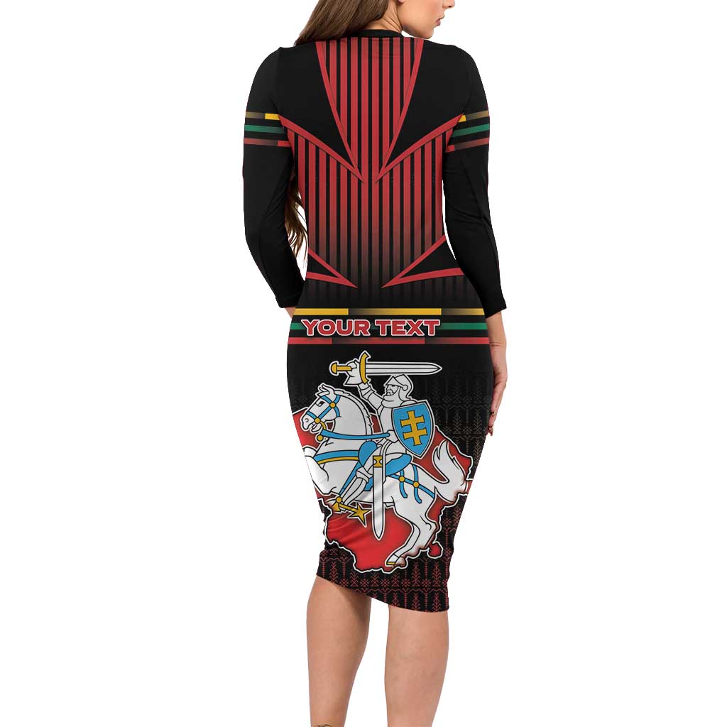 Personalized Lithuania Long Sleeve Bodycon Dress Knight In Armor With Map - Wonder Print Shop
