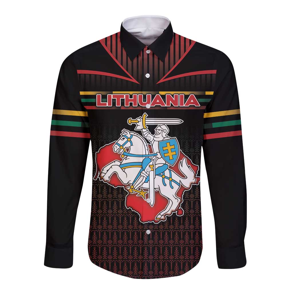Personalized Lithuania Long Sleeve Button Shirt Knight In Armor With Map - Wonder Print Shop