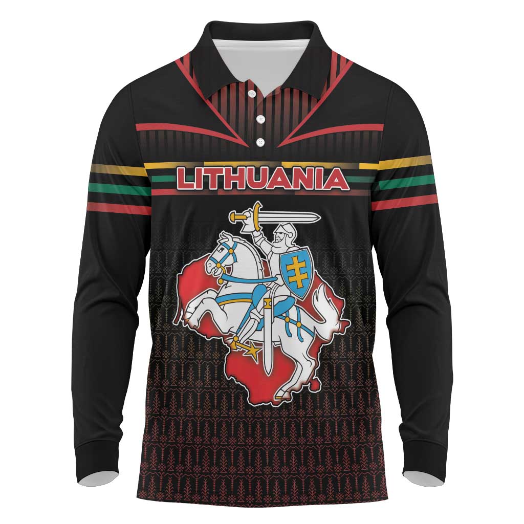 Personalized Lithuania Long Sleeve Polo Shirt Knight In Armor With Map - Wonder Print Shop