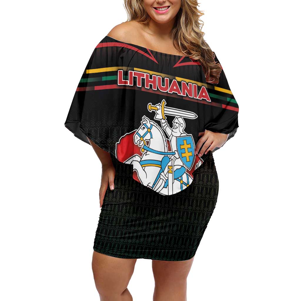 Personalized Lithuania Off Shoulder Short Dress Knight In Armor With Map - Wonder Print Shop