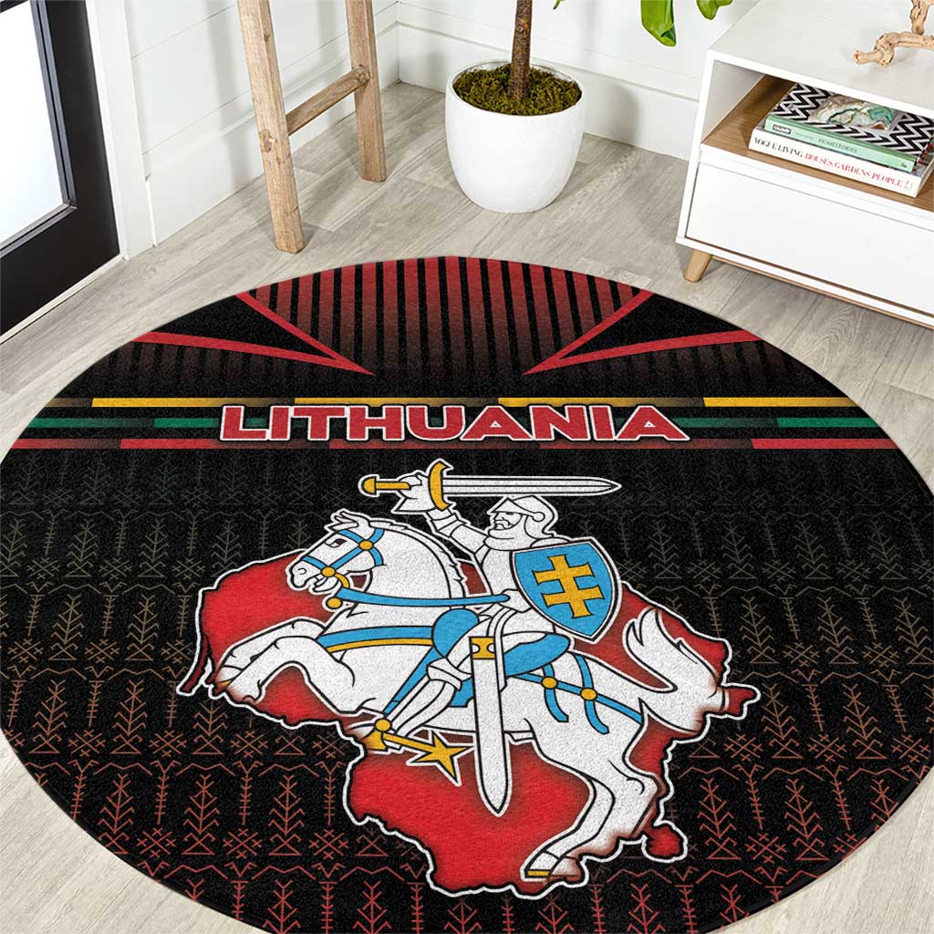 Lithuania Round Carpet Knight In Armor With Map - Wonder Print Shop