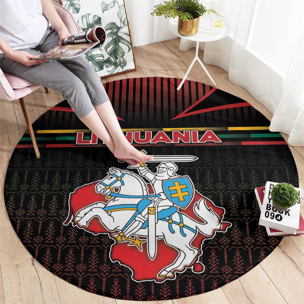 Lithuania Round Carpet Knight In Armor With Map - Wonder Print Shop