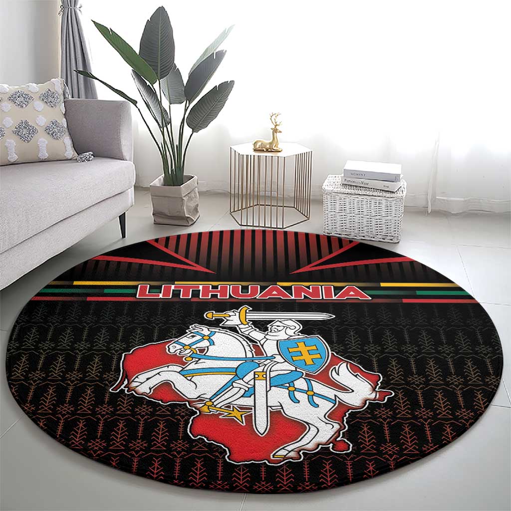 Lithuania Round Carpet Knight In Armor With Map - Wonder Print Shop