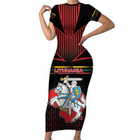 Personalized Lithuania Short Sleeve Bodycon Dress Knight In Armor With Map - Wonder Print Shop