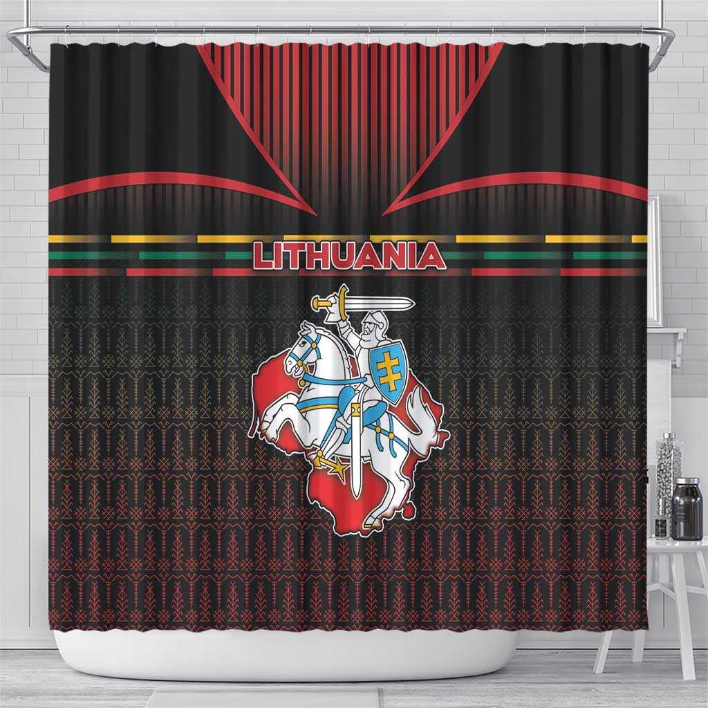 Lithuania Shower Curtain Knight In Armor With Map - Wonder Print Shop