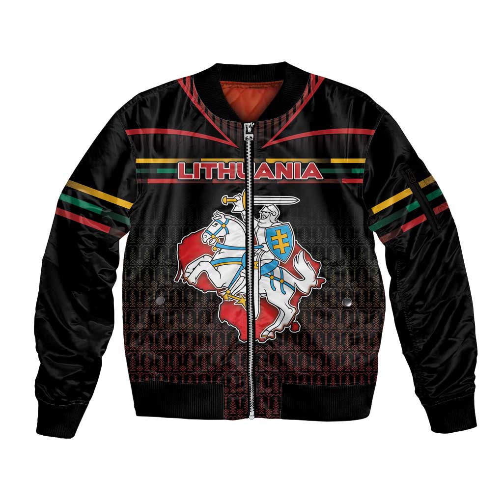 Personalized Lithuania Sleeve Zip Bomber Jacket Knight In Armor With Map - Wonder Print Shop
