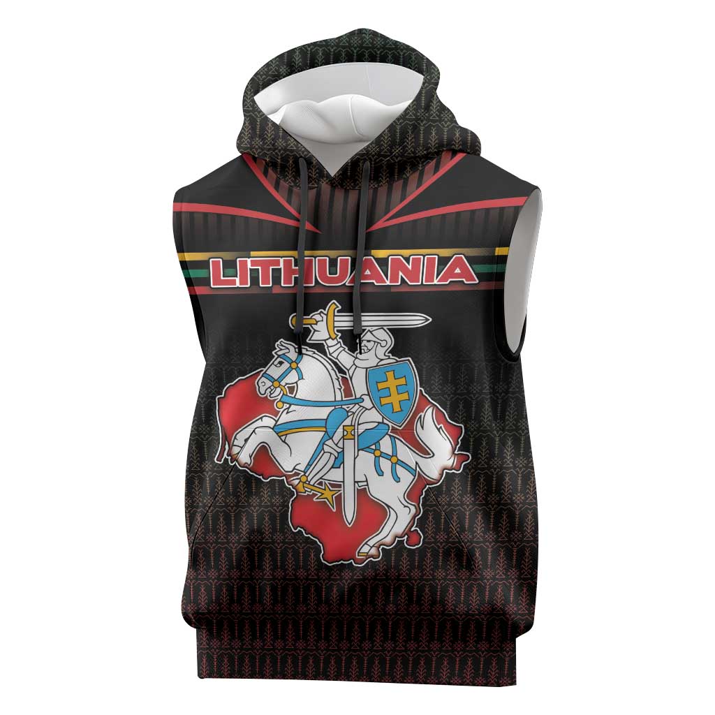 Personalized Lithuania Sleeveless Hoodie Knight In Armor With Map - Wonder Print Shop