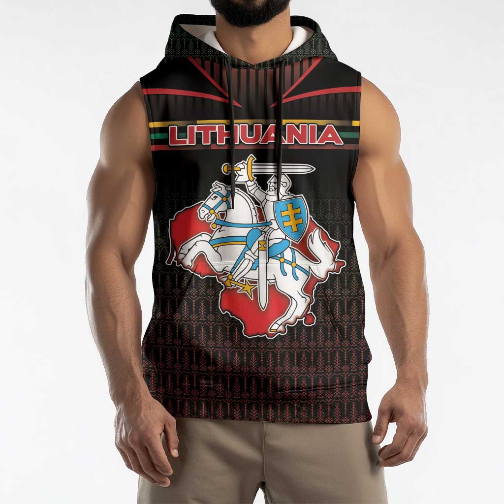 Personalized Lithuania Sleeveless Hoodie Knight In Armor With Map - Wonder Print Shop