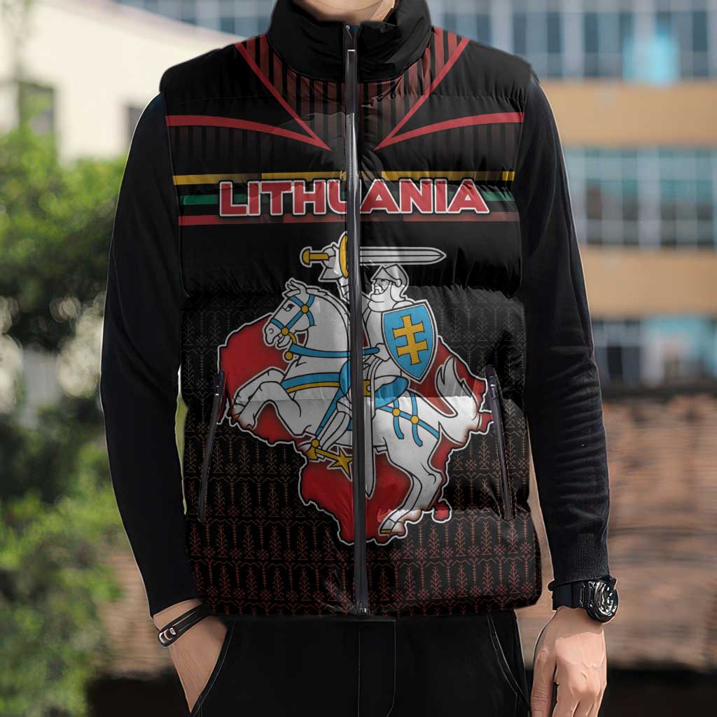 Personalized Lithuania Sleeveless Puffer Jacket Knight In Armor With Map - Wonder Print Shop
