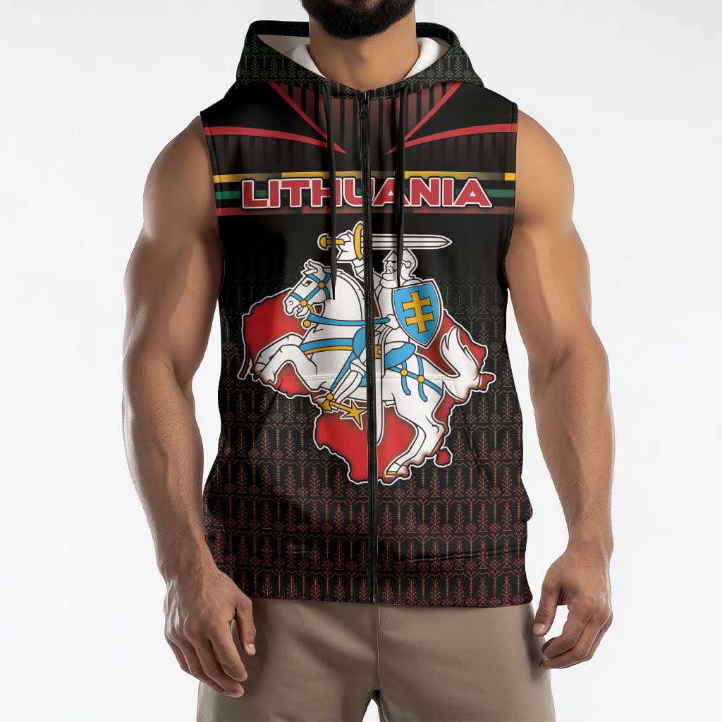 Personalized Lithuania Sleeveless Zip Hoodie Knight In Armor With Map - Wonder Print Shop