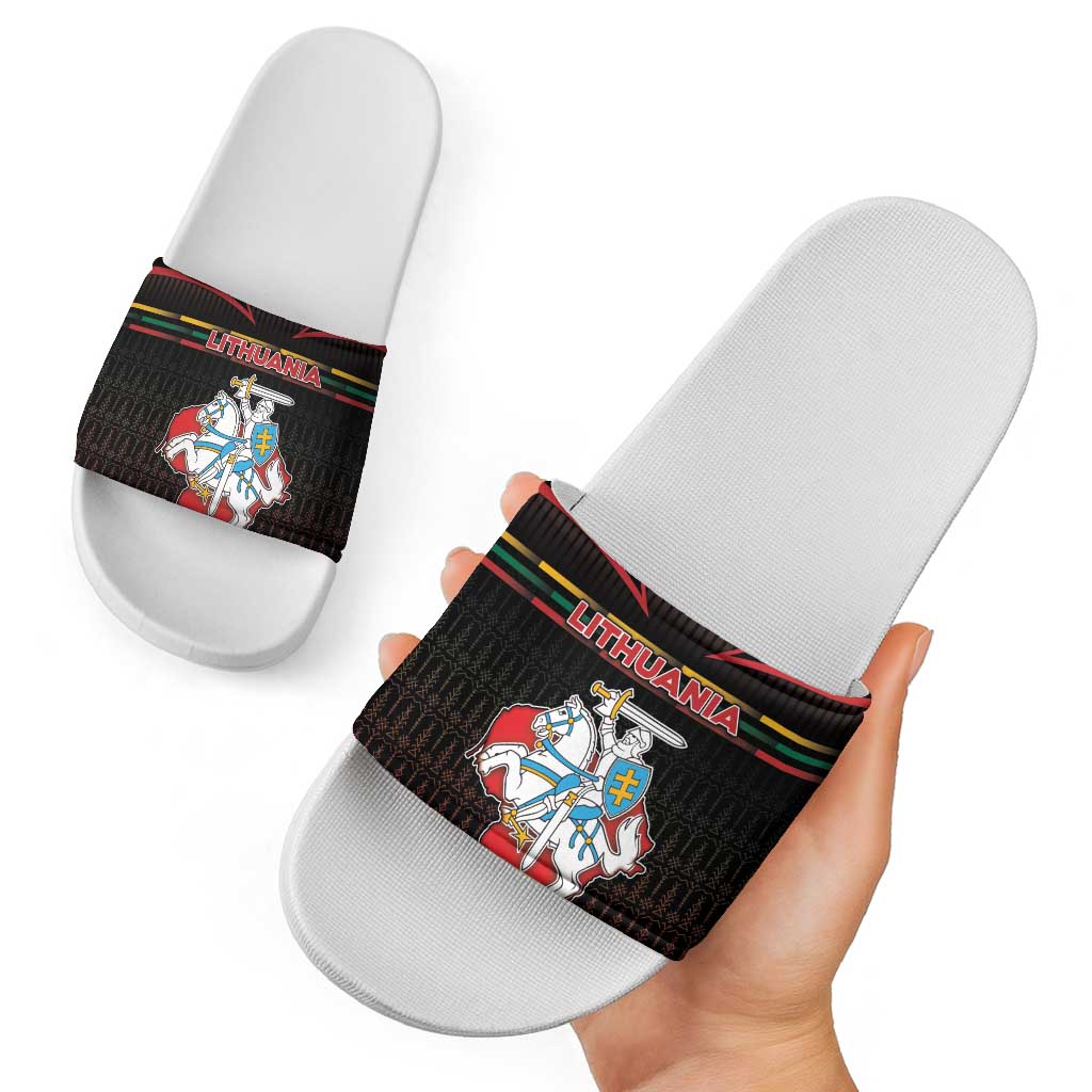 Lithuania Slide Sandals Knight In Armor With Map - Wonder Print Shop