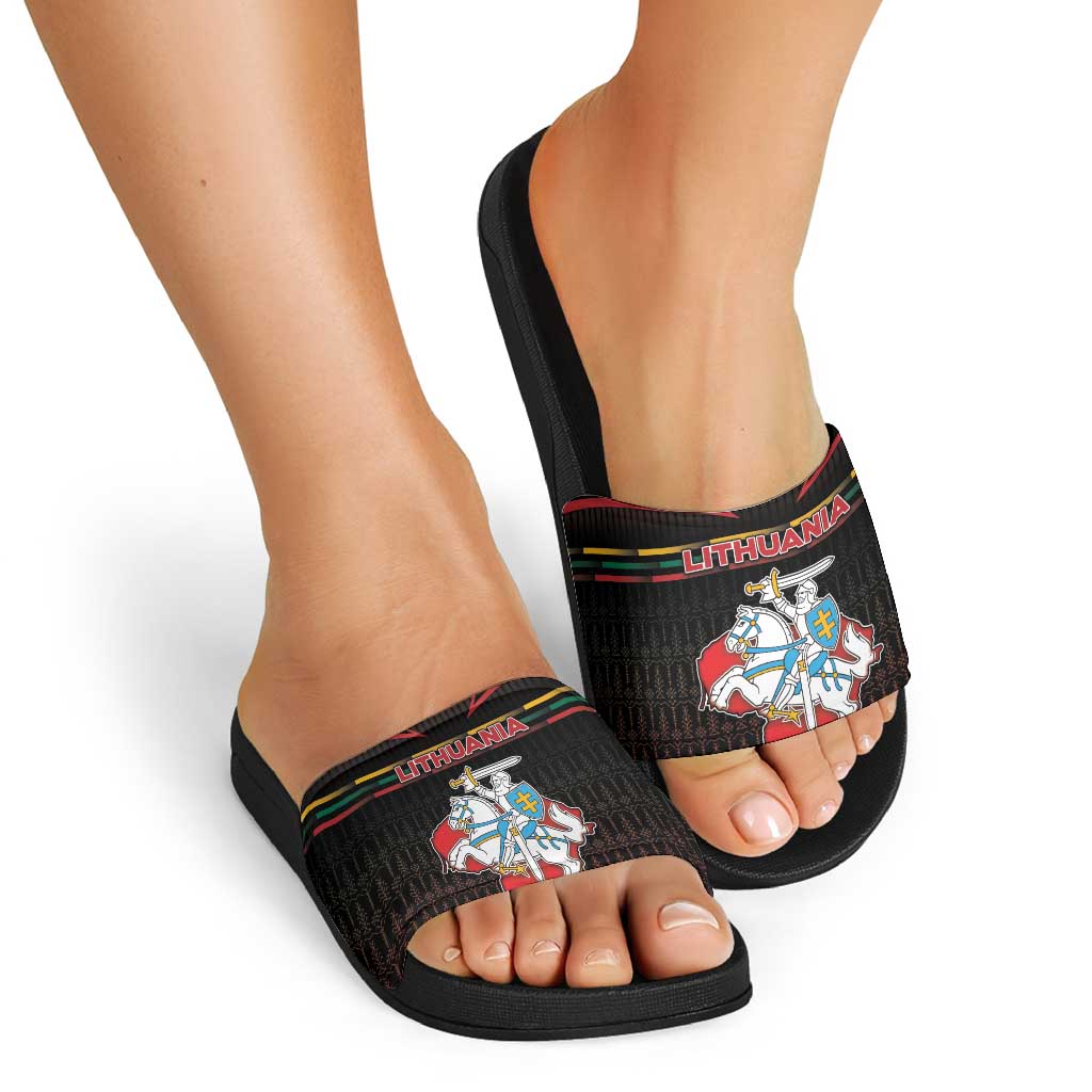 Lithuania Slide Sandals Knight In Armor With Map - Wonder Print Shop
