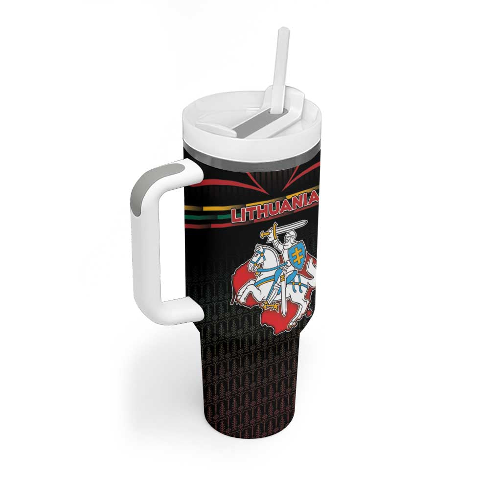 Personalized Lithuania Tumbler With Handle Knight In Armor With Map - Wonder Print Shop