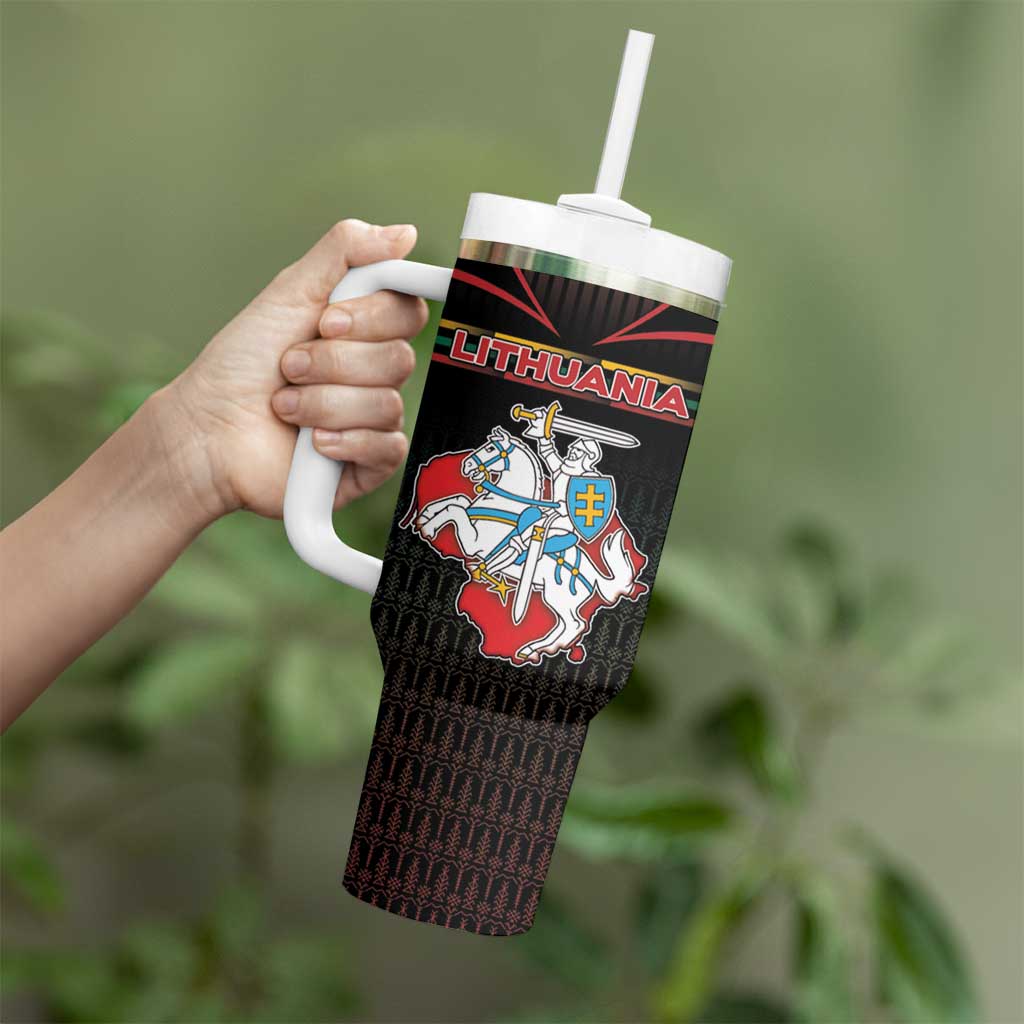 Personalized Lithuania Tumbler With Handle Knight In Armor With Map - Wonder Print Shop