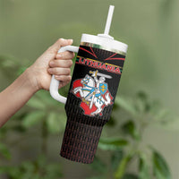 Personalized Lithuania Tumbler With Handle Knight In Armor With Map - Wonder Print Shop