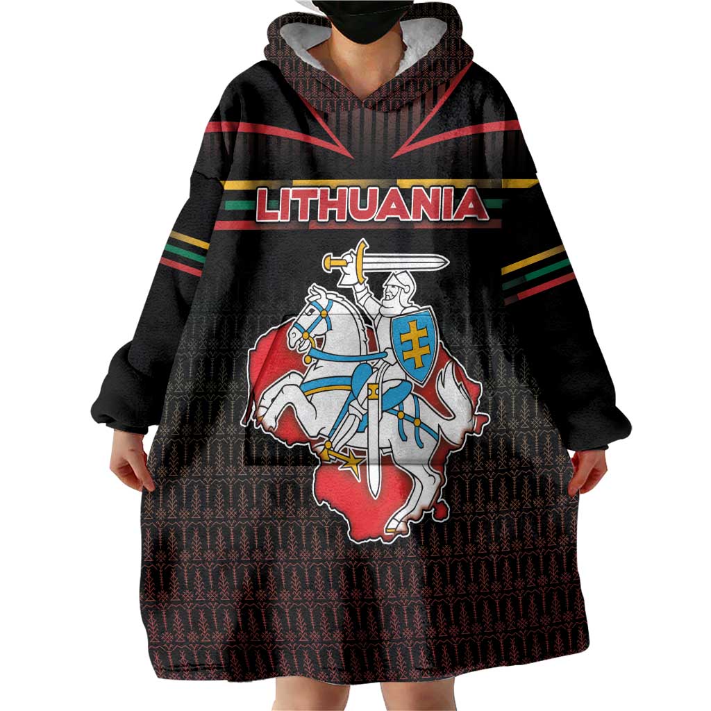 Personalized Lithuania Wearable Blanket Hoodie Knight In Armor With Map - Wonder Print Shop