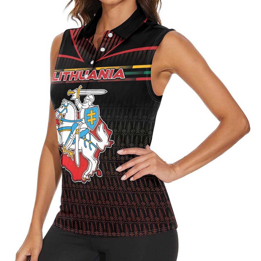 Personalized Lithuania Women Sleeveless Polo Shirt Knight In Armor With Map - Wonder Print Shop
