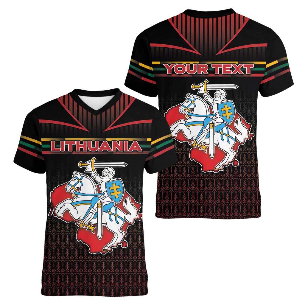 Personalized Lithuania Women V-Neck T-Shirt Knight In Armor With Map - Wonder Print Shop