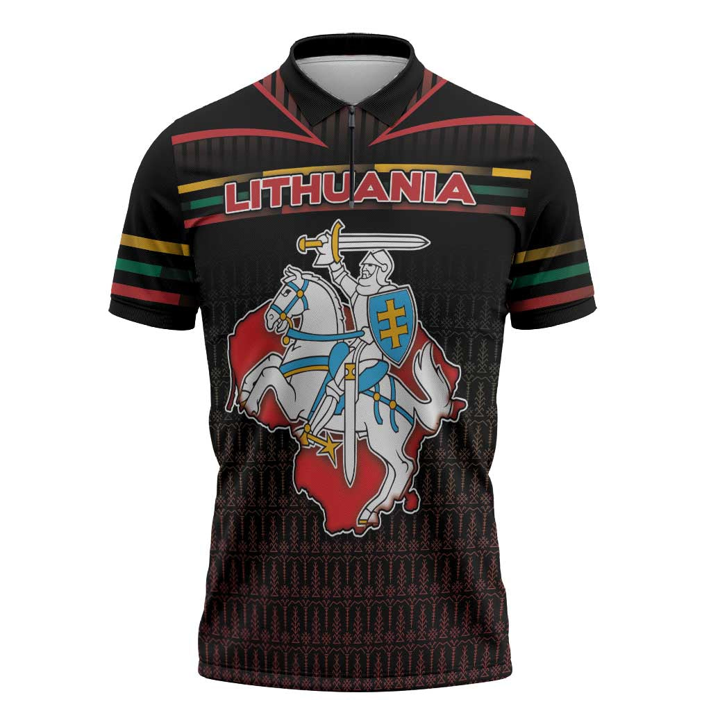 Personalized Lithuania Zipper Polo Shirt Knight In Armor With Map - Wonder Print Shop