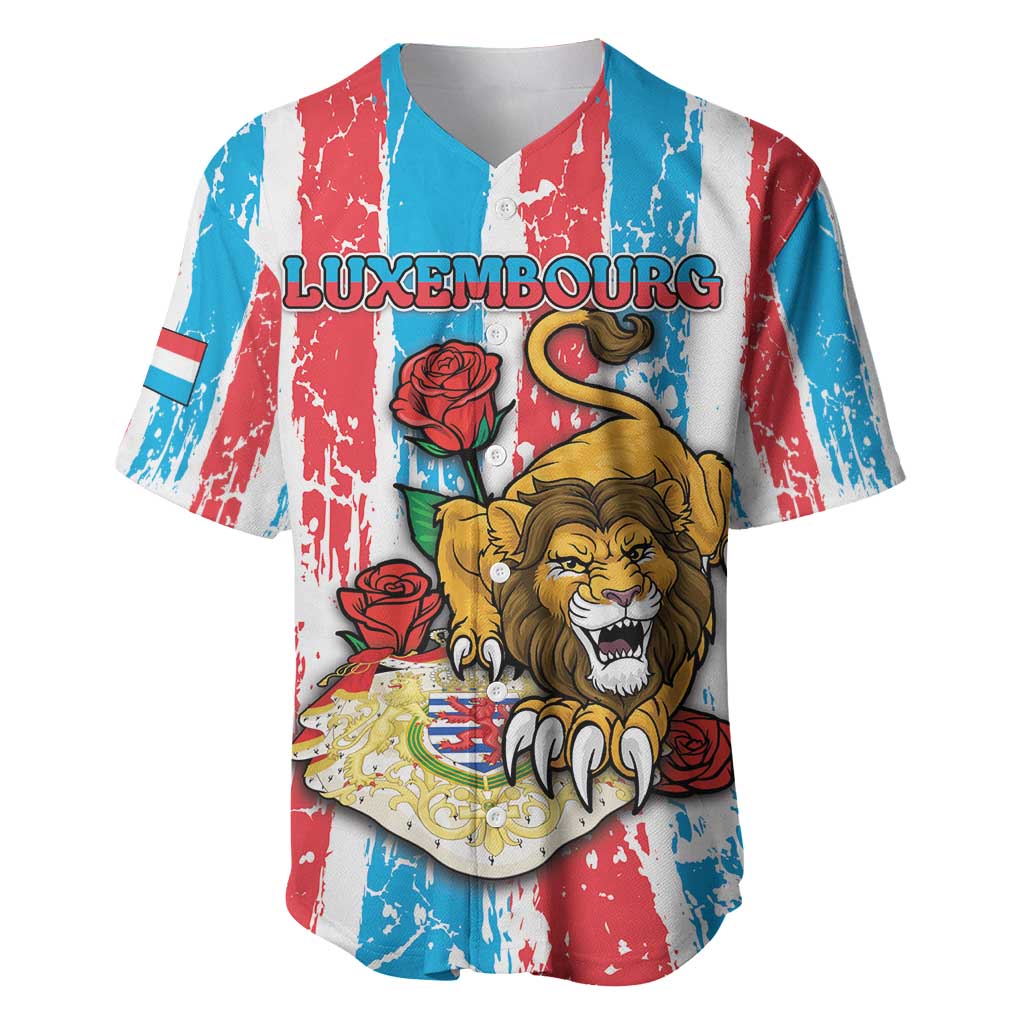 Personalized Luxembourg Baseball Jersey Red Lion With Coat Of Arms - Wonder Print Shop