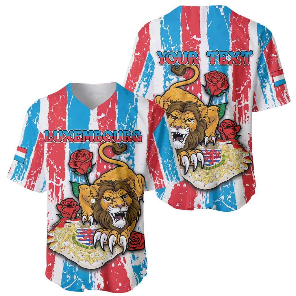 Personalized Luxembourg Baseball Jersey Red Lion With Coat Of Arms - Wonder Print Shop