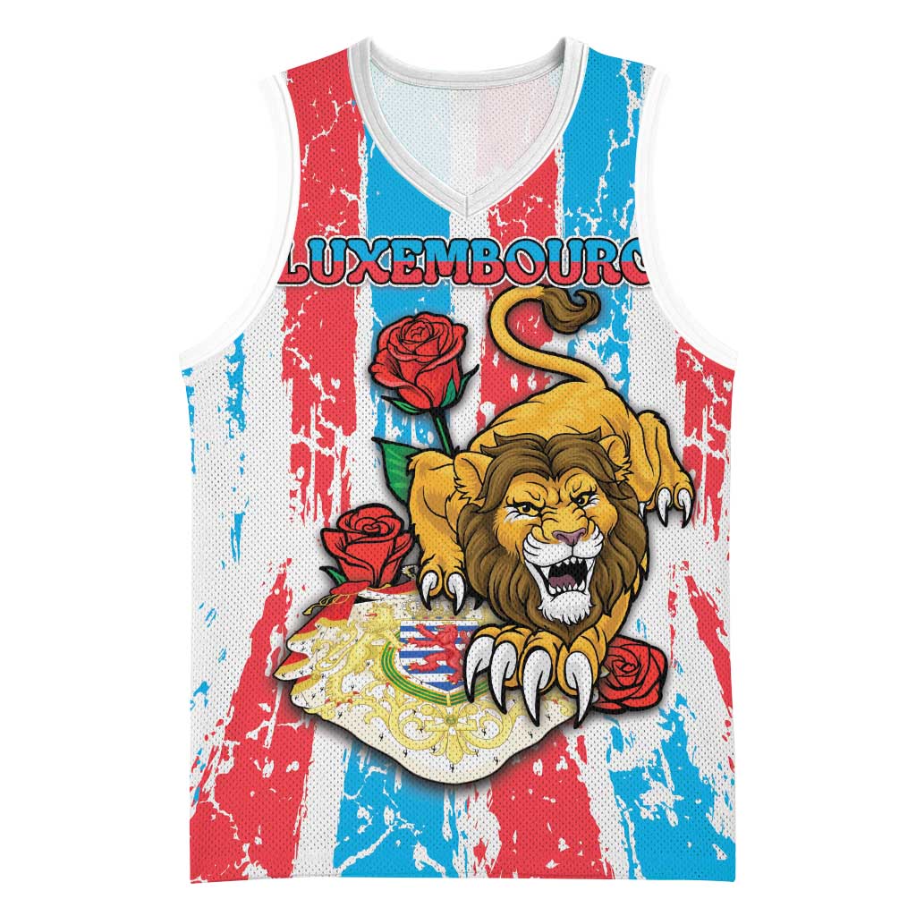 Personalized Luxembourg Basketball Jersey Red Lion With Coat Of Arms - Wonder Print Shop