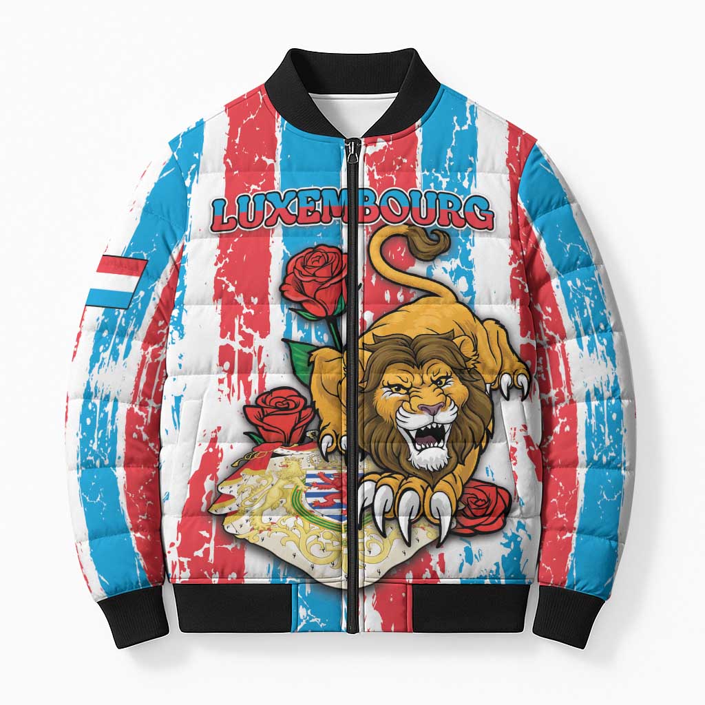 Personalized Luxembourg Bomber Puffer Jacket Red Lion With Coat Of Arms - Wonder Print Shop