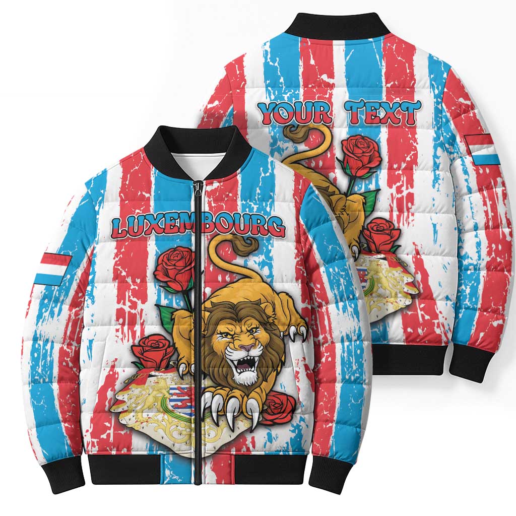 Personalized Luxembourg Bomber Puffer Jacket Red Lion With Coat Of Arms - Wonder Print Shop