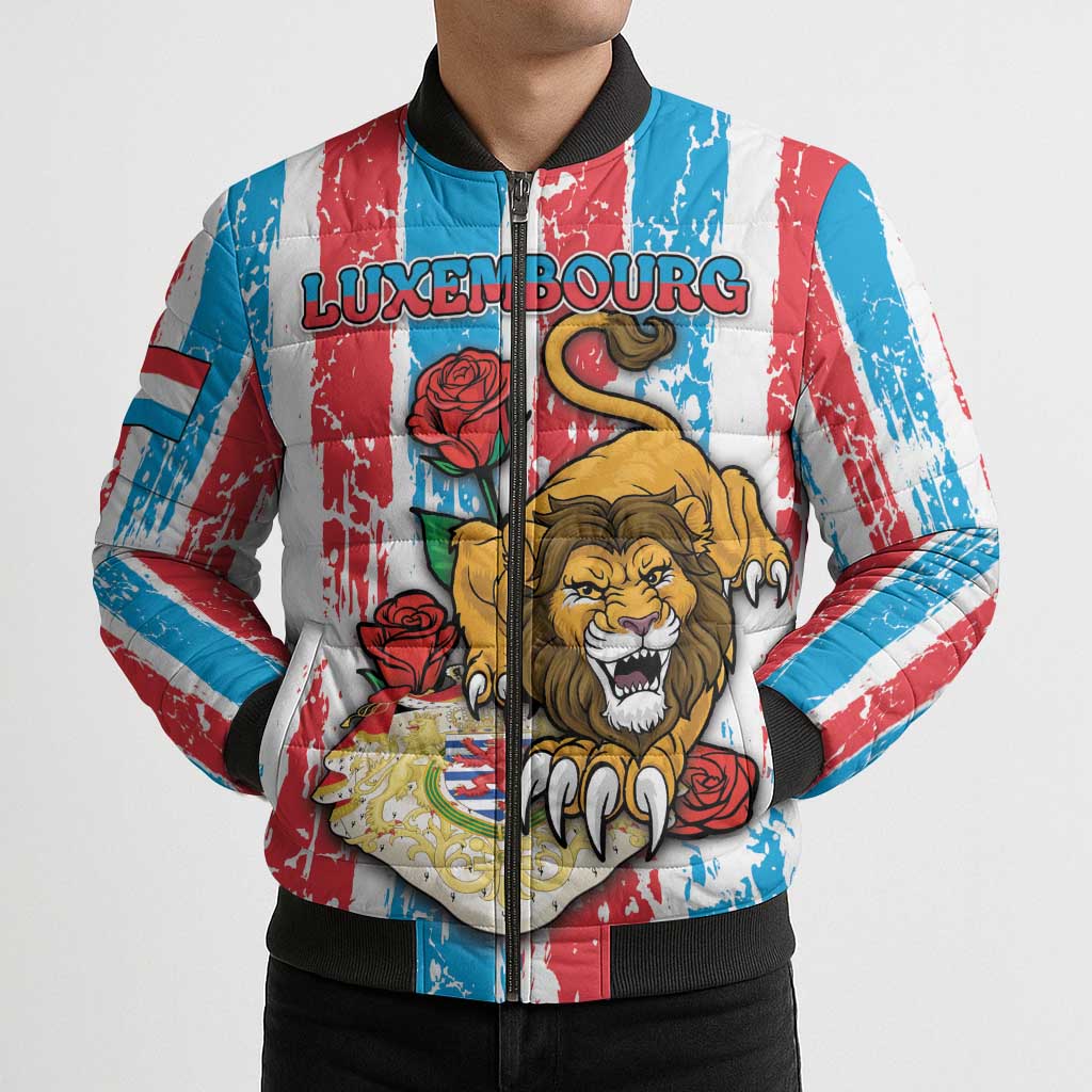 Personalized Luxembourg Bomber Puffer Jacket Red Lion With Coat Of Arms - Wonder Print Shop