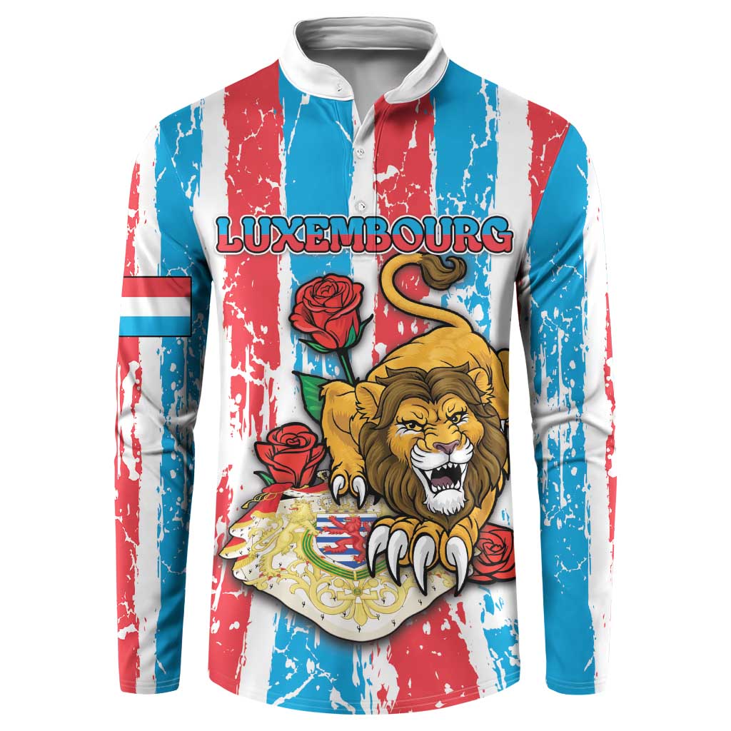 Personalized Luxembourg Button Sweatshirt Red Lion With Coat Of Arms - Wonder Print Shop