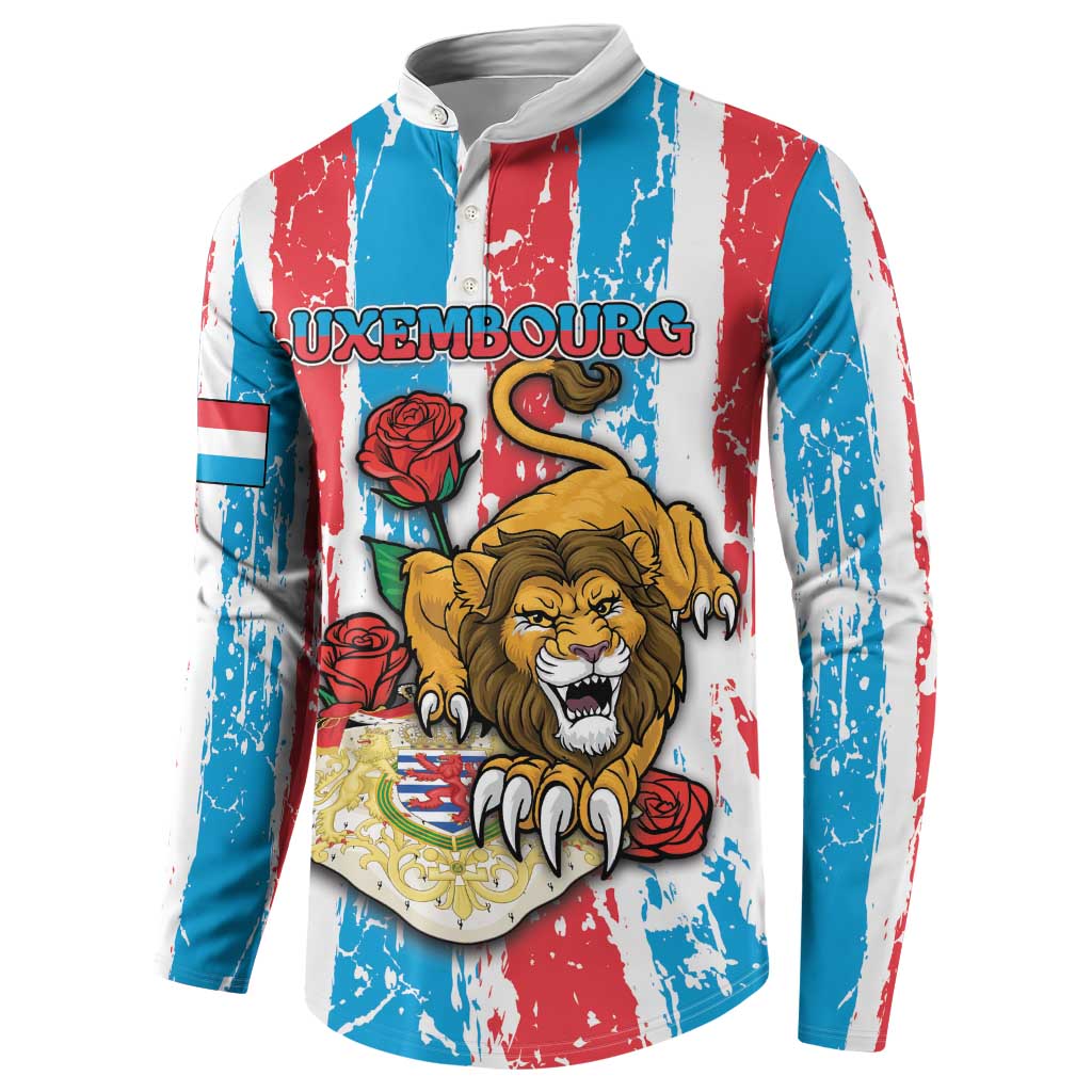 Personalized Luxembourg Button Sweatshirt Red Lion With Coat Of Arms - Wonder Print Shop