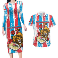Personalized Luxembourg Couples Matching Long Sleeve Bodycon Dress and Hawaiian Shirt Red Lion With Coat Of Arms - Wonder Print Shop