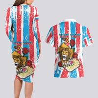 Personalized Luxembourg Couples Matching Long Sleeve Bodycon Dress and Hawaiian Shirt Red Lion With Coat Of Arms - Wonder Print Shop